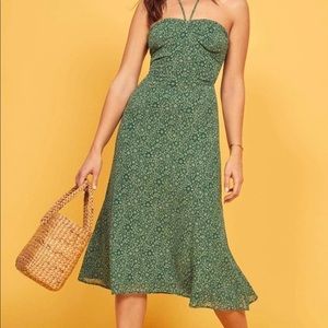 Reformation green floral halter dress size 2
